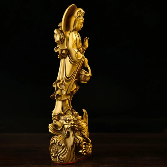 Copper Dragon Guanyin Ornaments Stand Bodhisattva Copper Statue Home Living Room Desktop Buddha Statue Decor