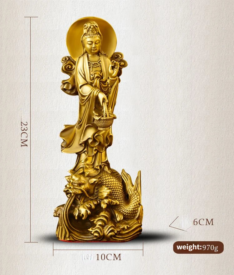 Copper Dragon Guanyin Ornaments Stand Bodhisattva Copper Statue Home Living Room Desktop Buddha Statue Decor