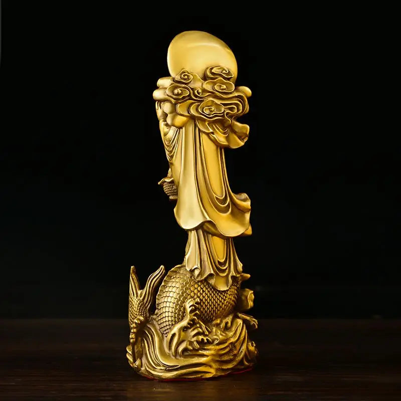 Copper Dragon Guanyin Ornaments Stand Bodhisattva Copper Statue Home Living Room Desktop Buddha Statue Decor