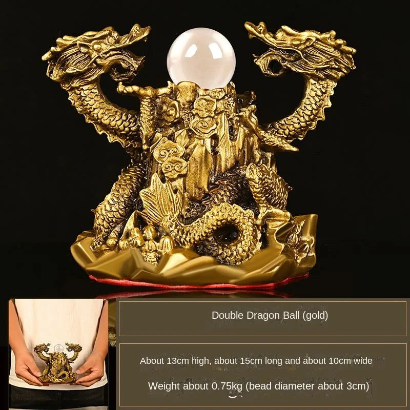 Copper Dragon Ornaments Double Dragon Playing Pearl Five Elements Home Office Desktop Decor Auspicious Dragon Statues