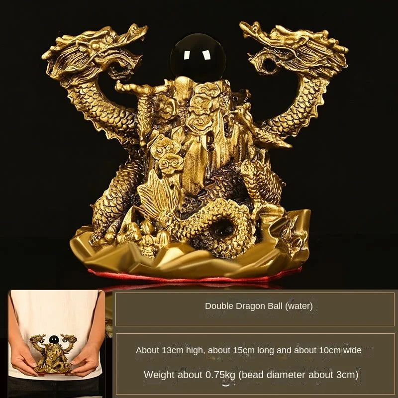 Copper Dragon Ornaments Double Dragon Playing Pearl Five Elements Home Office Desktop Decor Auspicious Dragon Statues