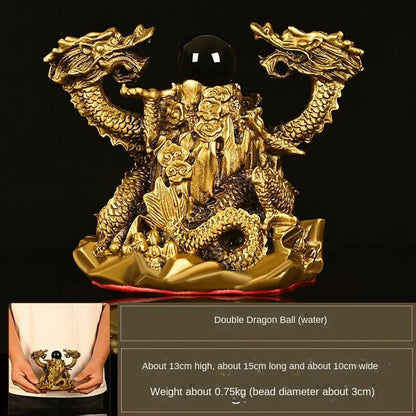 Copper Dragon Ornaments Double Dragon Playing Pearl Five Elements Home Office Desktop Decor Auspicious Dragon Statues
