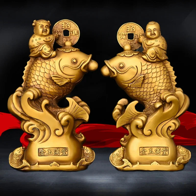 Copper Feng Shui Fish Ornaments Golden Girls Yearly Home Office Desktop Figurines Crafts