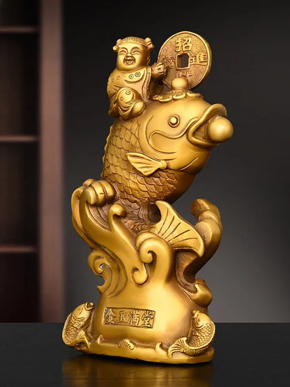 Copper Feng Shui Fish Ornaments Golden Girls Yearly Home Office Desktop Figurines Crafts