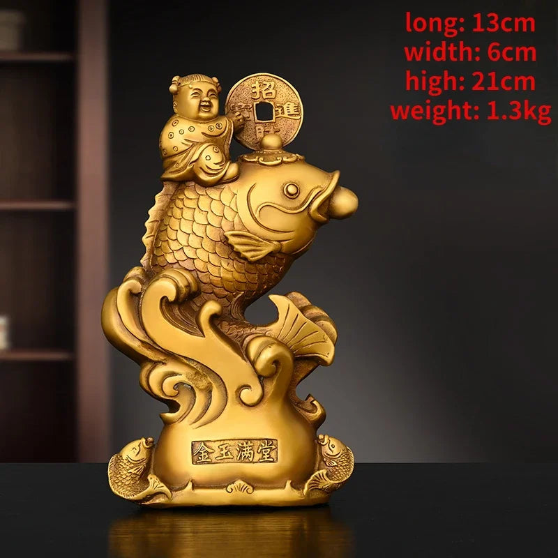 Copper Feng Shui Fish Ornaments Golden Girls Yearly Home Office Desktop Figurines Crafts