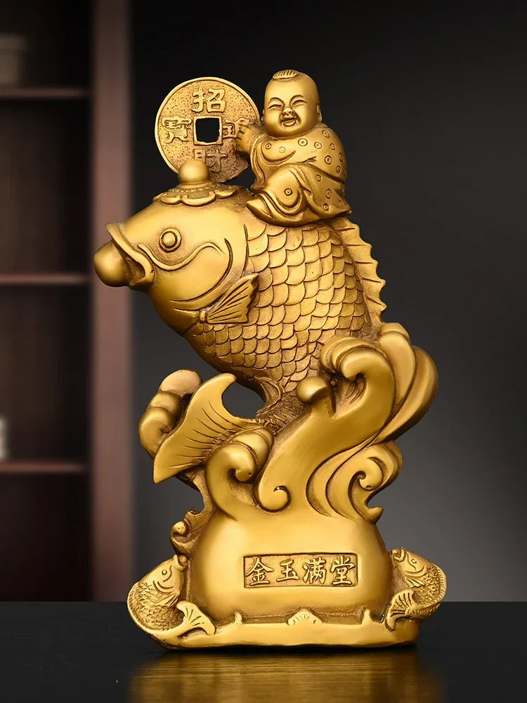 Copper Feng Shui Fish Ornaments Golden Girls Yearly Home Office Desktop Figurines Crafts
