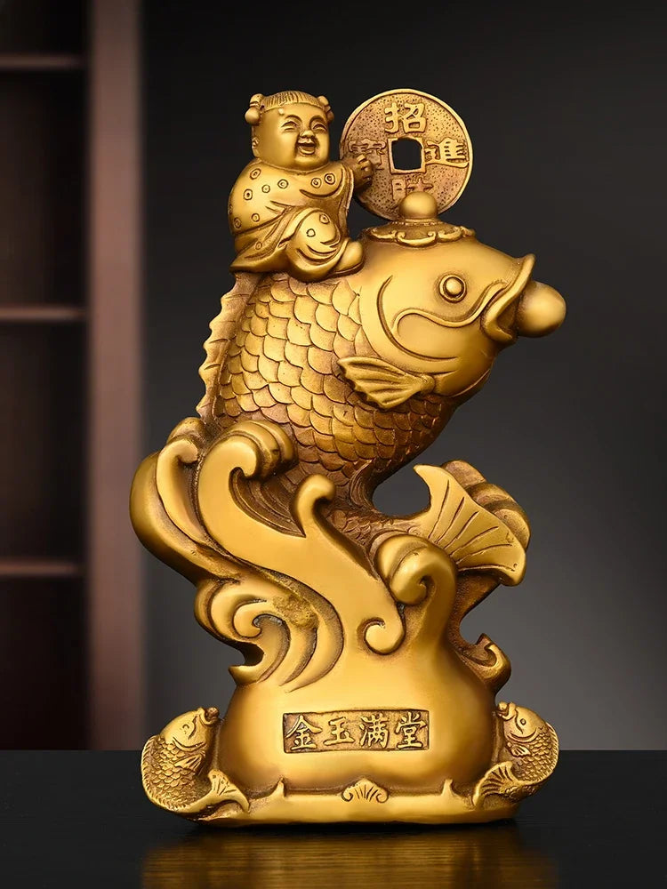 Copper Feng Shui Fish Ornaments Golden Girls Yearly Home Office Desktop Figurines Crafts