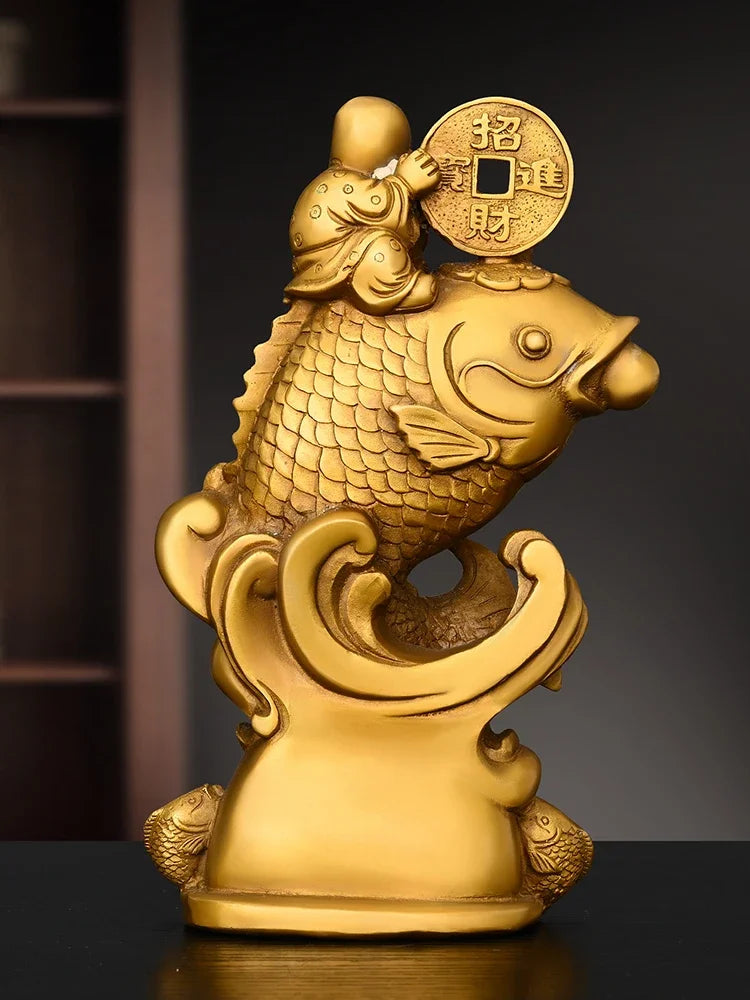 Copper Feng Shui Fish Ornaments Golden Girls Yearly Home Office Desktop Figurines Crafts