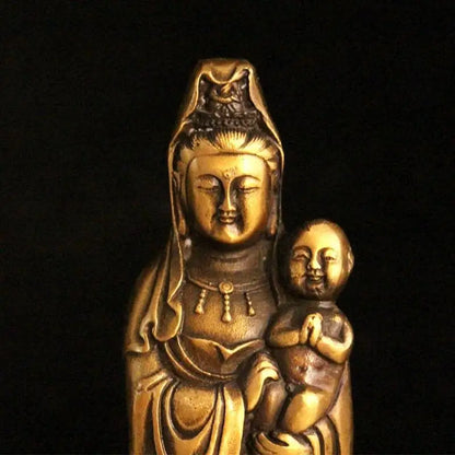 Copper Feng Shui Guanyin Bronze Statue of Buddha Standing Holding The Child Bodhisattva Home Living Sculptures