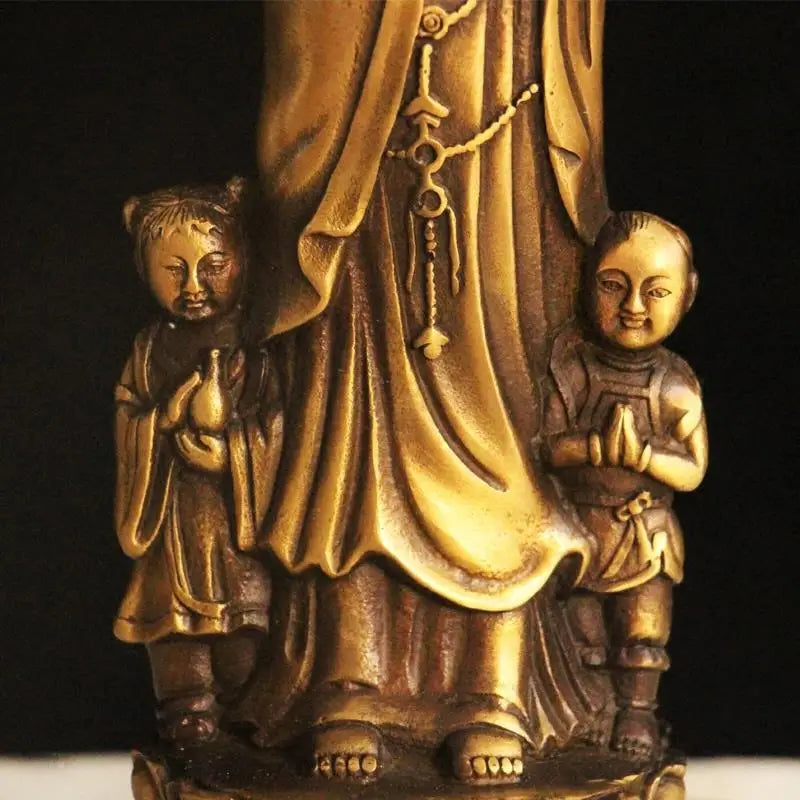 Copper Feng Shui Guanyin Bronze Statue of Buddha Standing Holding The Child Bodhisattva Home Living Sculptures