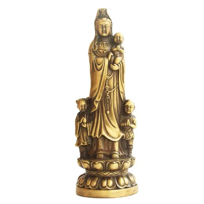 Copper Feng Shui Guanyin Bronze Statue of Buddha Standing Holding The Child Bodhisattva Home Living Sculptures