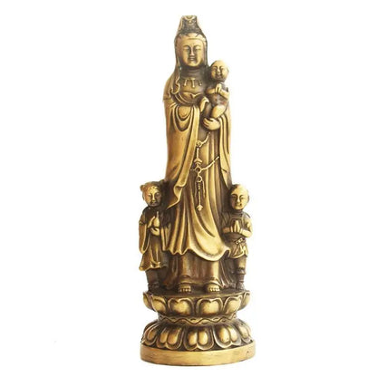 Copper Feng Shui Guanyin Bronze Statue of Buddha Standing Holding The Child Bodhisattva Home Living Sculptures