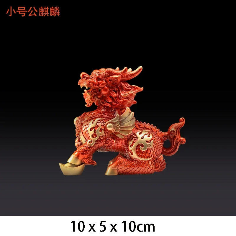 Copper Lucky Fire Kirin Unicorn Ornaments Company Office Home Living Room Decoration Crafts Statue Sculptures
