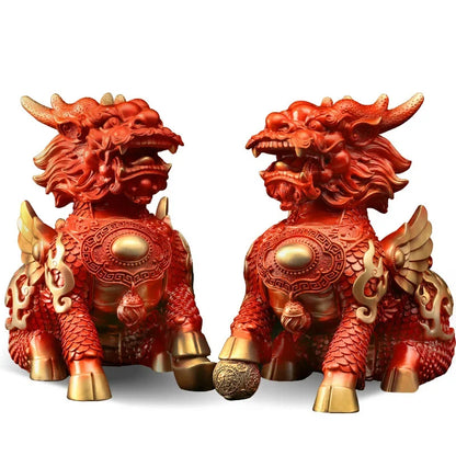 Copper Lucky Fire Kirin Unicorn Ornaments Company Office Home Living Room Decoration Crafts Statue Sculptures