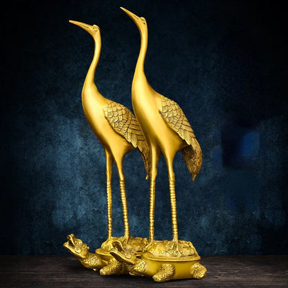 Copper Lucky Turtle Crane Longevity Ornament Single Crane Stomping Home Desktop Decoration Crafts