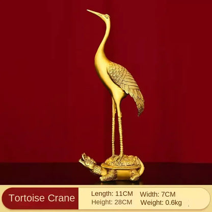 Copper Lucky Turtle Crane Longevity Ornament Single Crane Stomping Home Desktop Decoration Crafts