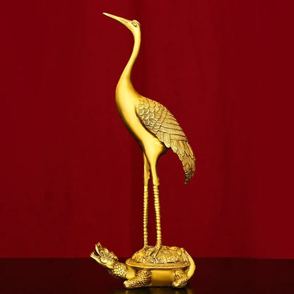 Copper Lucky Turtle Crane Longevity Ornament Single Crane Stomping Home Desktop Decoration Crafts