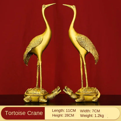 Copper Lucky Turtle Crane Longevity Ornament Single Crane Stomping Home Desktop Decoration Crafts