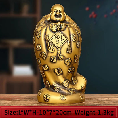 Copper Maitreya Buddha's Ornaments Creative Figures Bronze Statues Copper Crafts Home Decoration Study Entrance Placement