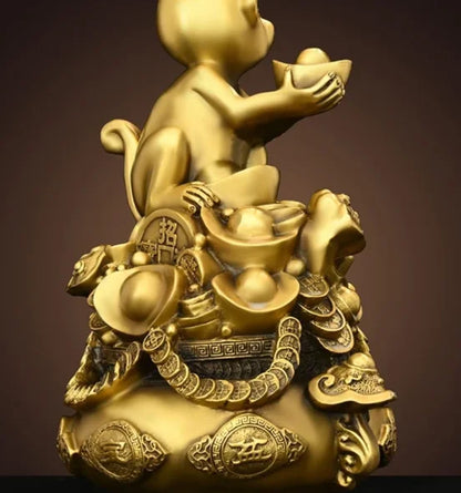 Copper Monkey Ornaments Pure Copper Pot of Treasure Ruyi Monkey Living Room Office Decorations