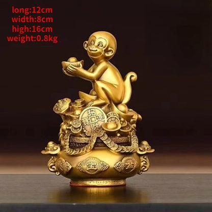 Copper Monkey Ornaments Pure Copper Pot of Treasure Ruyi Monkey Living Room Office Decorations