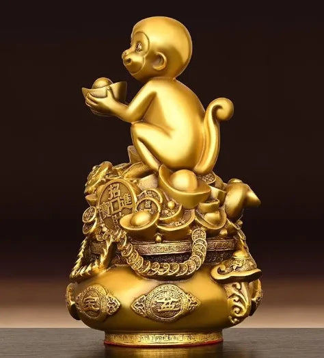 Copper Monkey Ornaments Pure Copper Pot of Treasure Ruyi Monkey Living Room Office Decorations