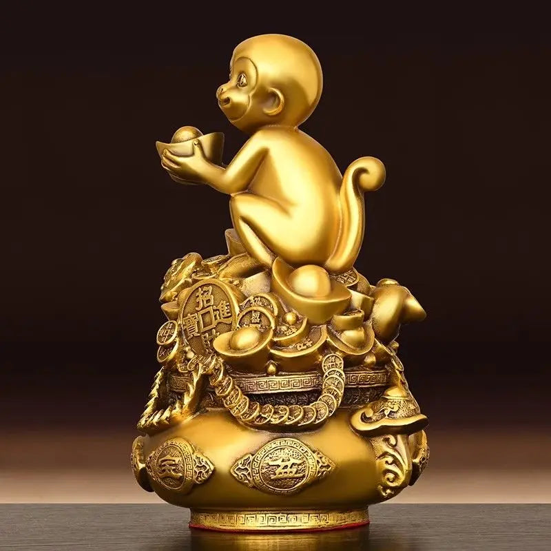 Copper Monkey Ornaments Pure Copper Pot of Treasure Ruyi Monkey Living Room Office Decorations
