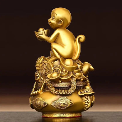 Copper Monkey Ornaments Pure Copper Pot of Treasure Ruyi Monkey Living Room Office Decorations