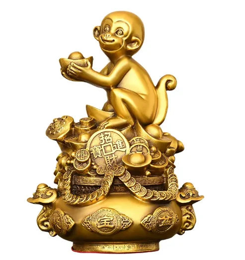 Copper Monkey Ornaments Pure Copper Pot of Treasure Ruyi Monkey Living Room Office Decorations