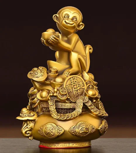 Copper Monkey Ornaments Pure Copper Pot of Treasure Ruyi Monkey Living Room Office Decorations
