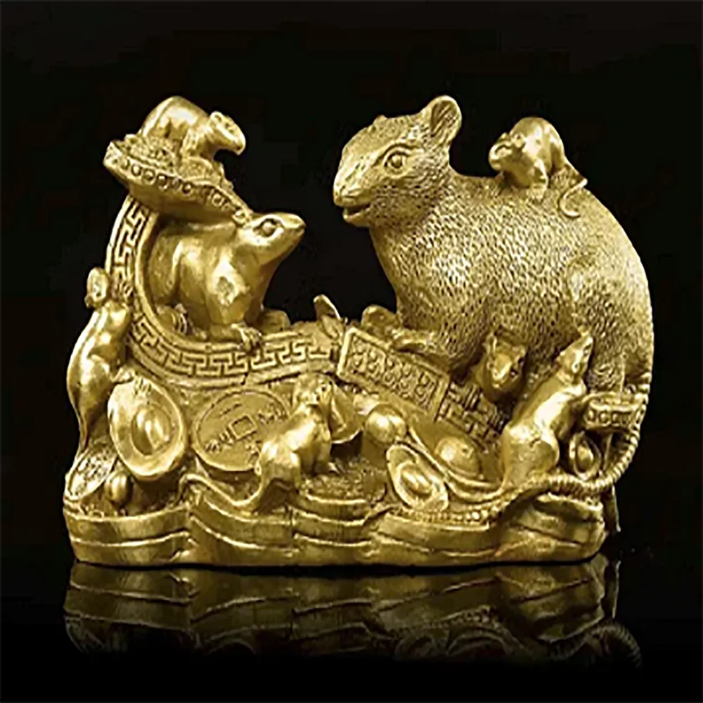 Copper Ruyi Nine Mouse Decoration Money Mouse Zhaocai Home Decoration Living Room Decoration