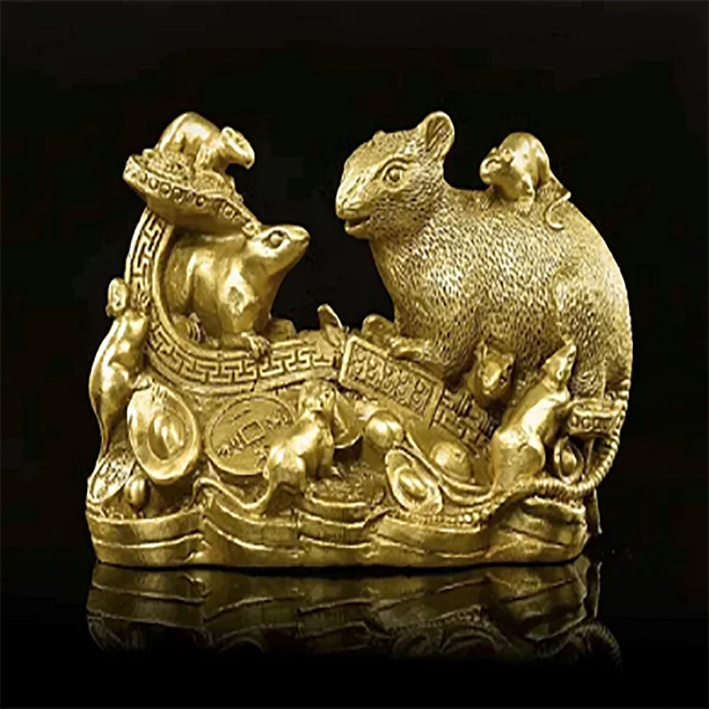 Copper Ruyi Nine Mouse Decoration Money Mouse Zhaocai Home Decoration Living Room Decoration