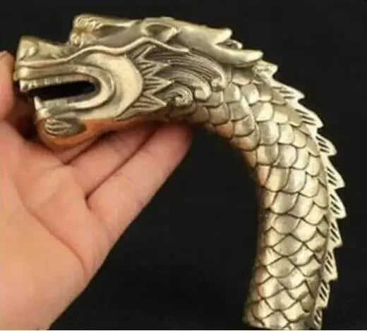 Copper Statue 100% bronze Pure Copper Brass Grandpa Good Lucky Chinese Old Handmade Carved Dragon Statue Cane Walking Stick