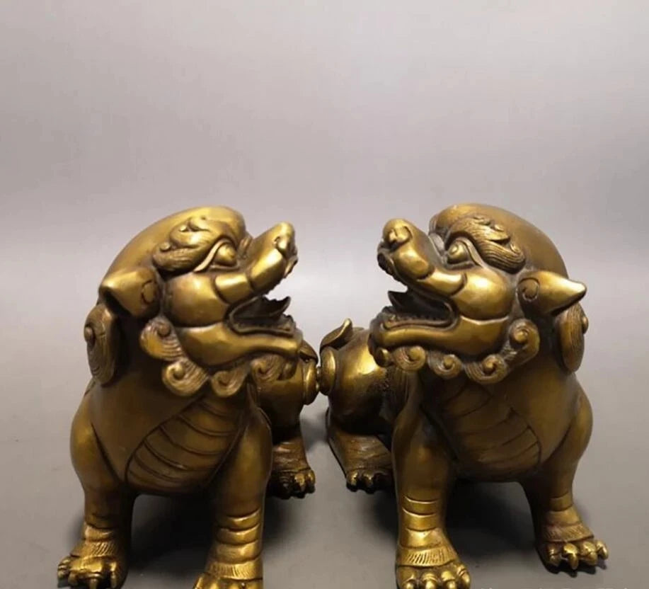 Copper Statue A pair of brass lions, a pair of ornaments, home decoration crafts