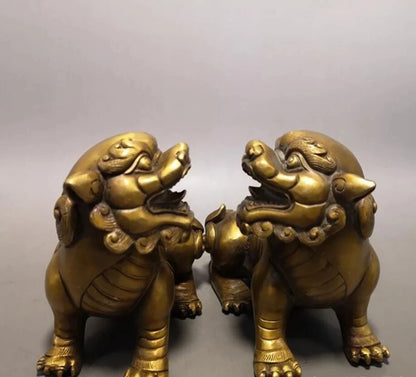 Copper Statue A pair of brass lions, a pair of ornaments, home decoration crafts