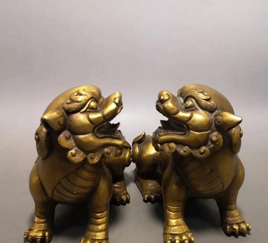 Copper Statue A pair of brass lions, a pair of ornaments, home decoration crafts