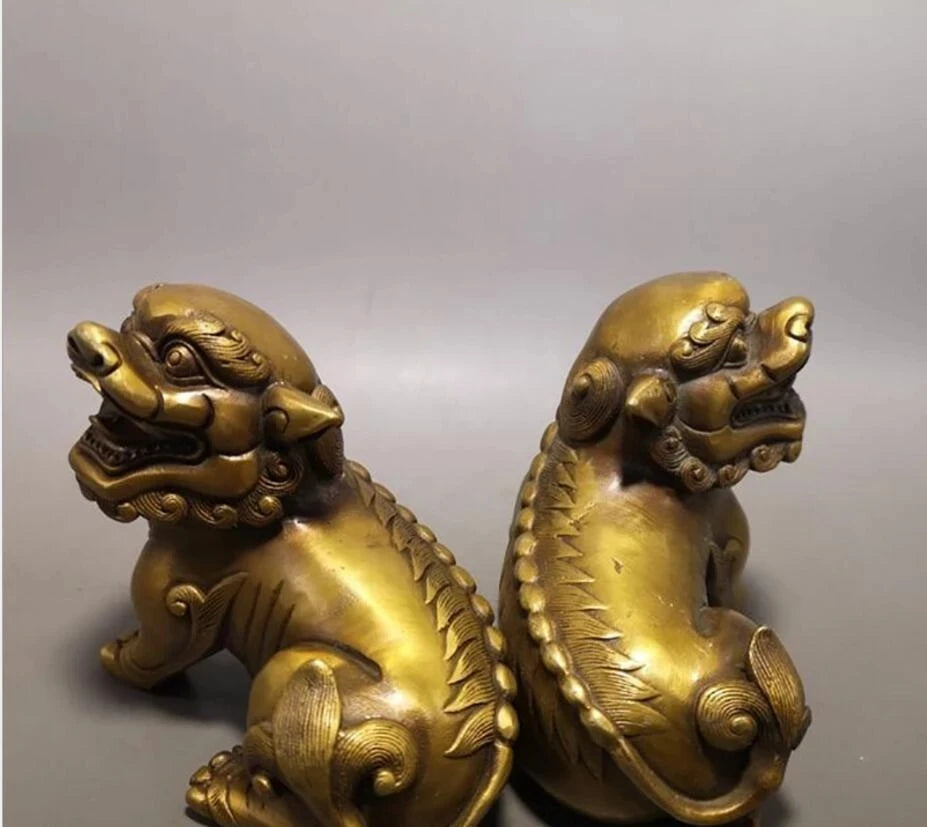 Copper Statue A pair of brass lions, a pair of ornaments, home decoration crafts