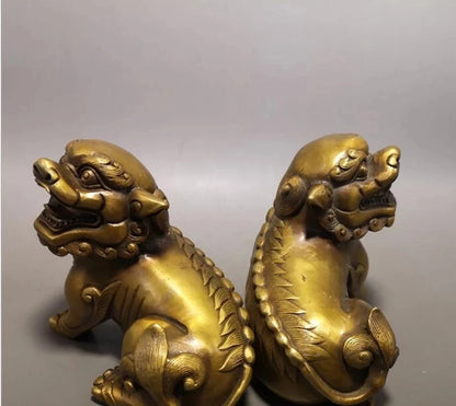 Copper Statue A pair of brass lions, a pair of ornaments, home decoration crafts