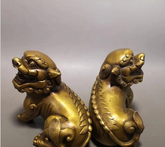 Copper Statue A pair of brass lions, a pair of ornaments, home decoration crafts