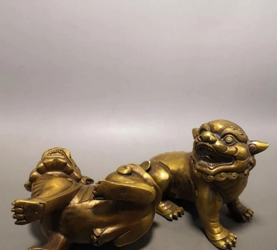 Copper Statue A pair of brass lions, a pair of ornaments, home decoration crafts