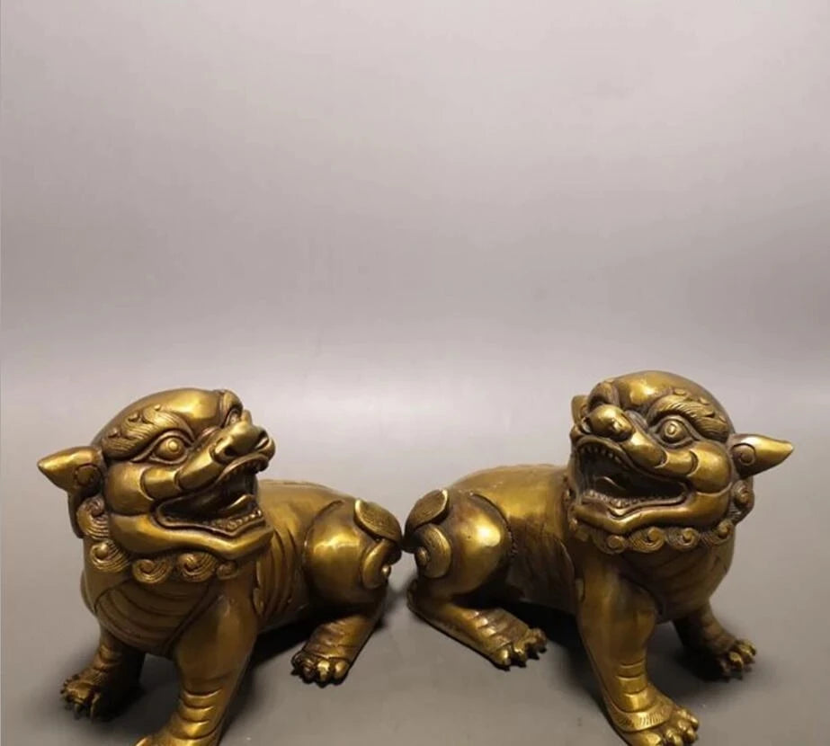 Copper Statue A pair of brass lions, a pair of ornaments, home decoration crafts