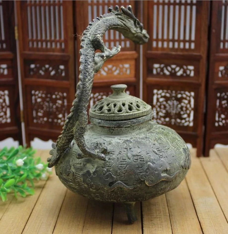 Copper Statue Antique handicraft bronze Baishou dragon incense burner