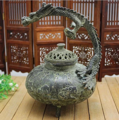 Copper Statue Antique handicraft bronze Baishou dragon incense burner