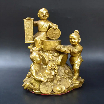 Copper Statue Antique pure brass three children's ornaments home accessories shancai children's living room office decoration