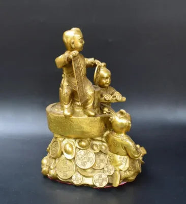 Copper Statue Antique pure brass three children's ornaments home accessories shancai children's living room office decoration