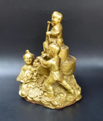 Copper Statue Antique pure brass three children's ornaments home accessories shancai children's living room office decoration