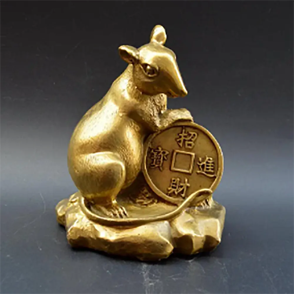 Copper Statue Antique pure brass twelve zodiac mouse home decoration crafts