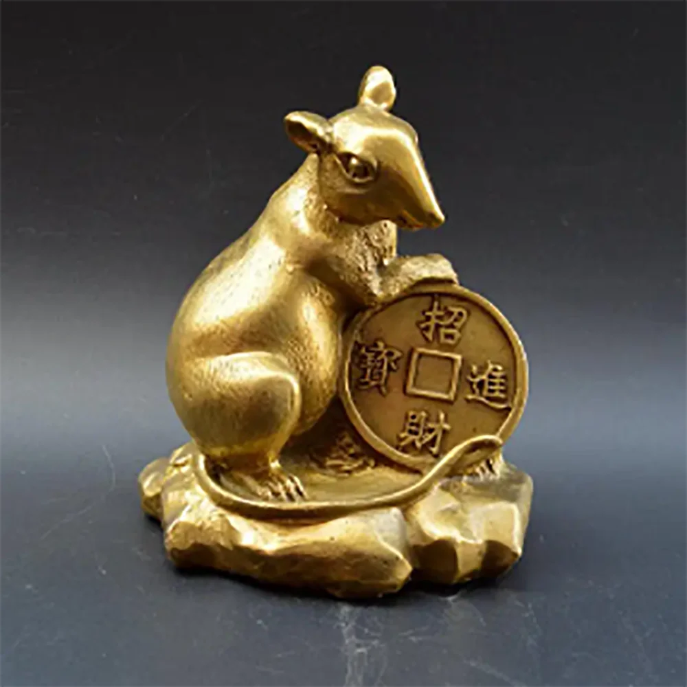 Copper Statue Antique pure brass twelve zodiac mouse home decoration crafts