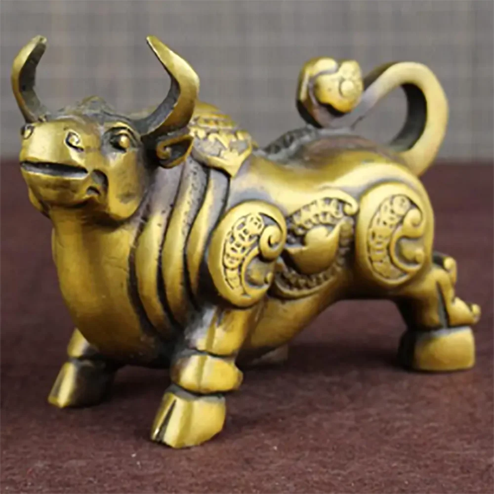 Copper Statue Bronze auspicious family ornaments Fengshui decoration zhenzhaihuasha jewelry brass cattle body portrait