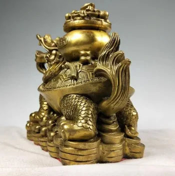 Copper Statue China Dragon Turtle Tortoise Cornucopia Ingot Copper Cash Lucky Bronze Statue